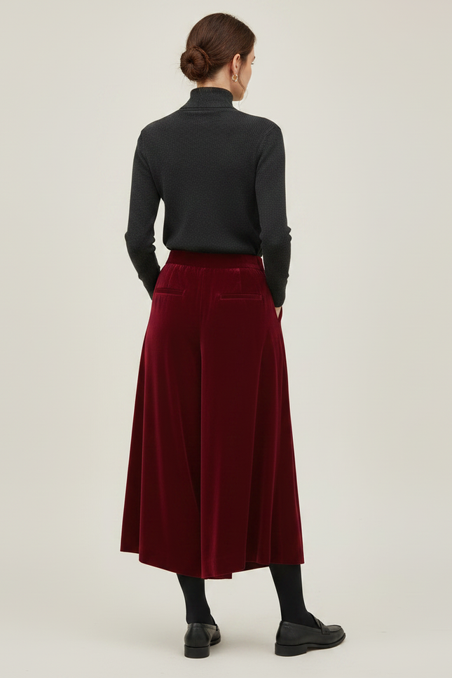 Pantalon Velours Bordeaux Ample Confortable Taille Haute - vue 2