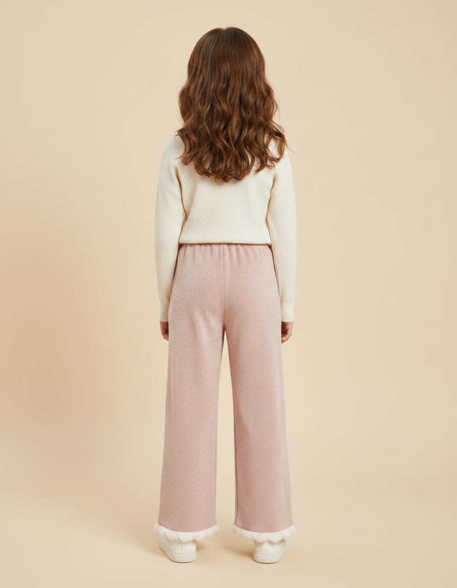 Pantalon Velours Rose Ample Cœurs Fille Hiver - vue 2