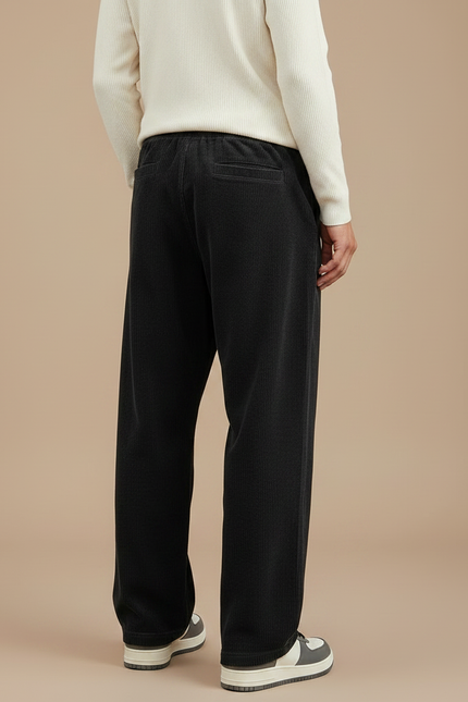 Pantalon Velours Noir Côtelé Ample Décontracté Homme - vue 2