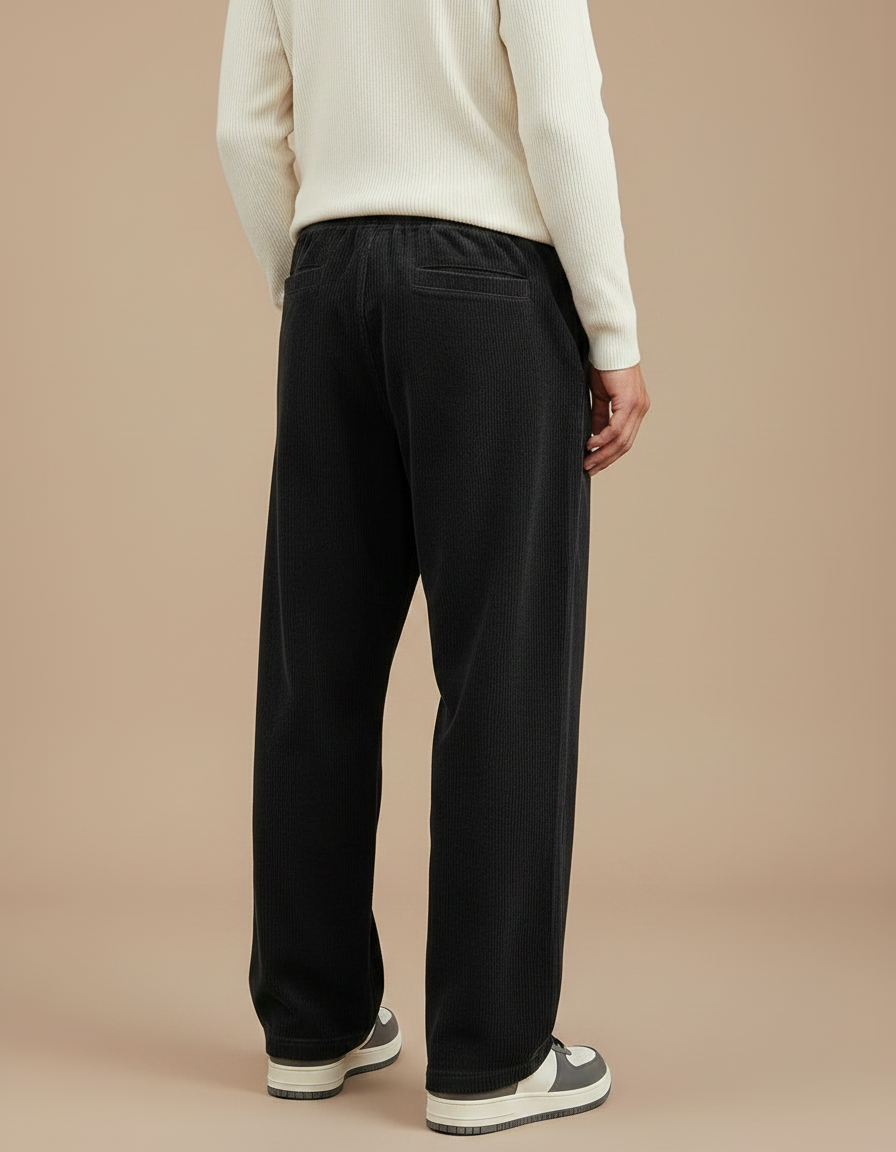Pantalon Velours Noir Côtelé Ample Décontracté Homme - vue 2