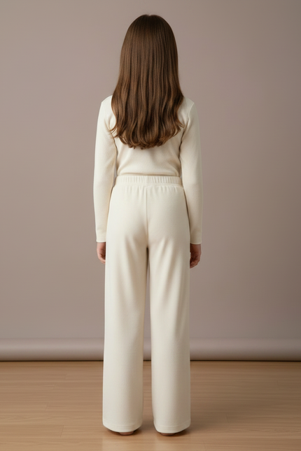Pantalon Velours Crème Côtelé Ample Brodé Chat - Beige Cordé - vue 2