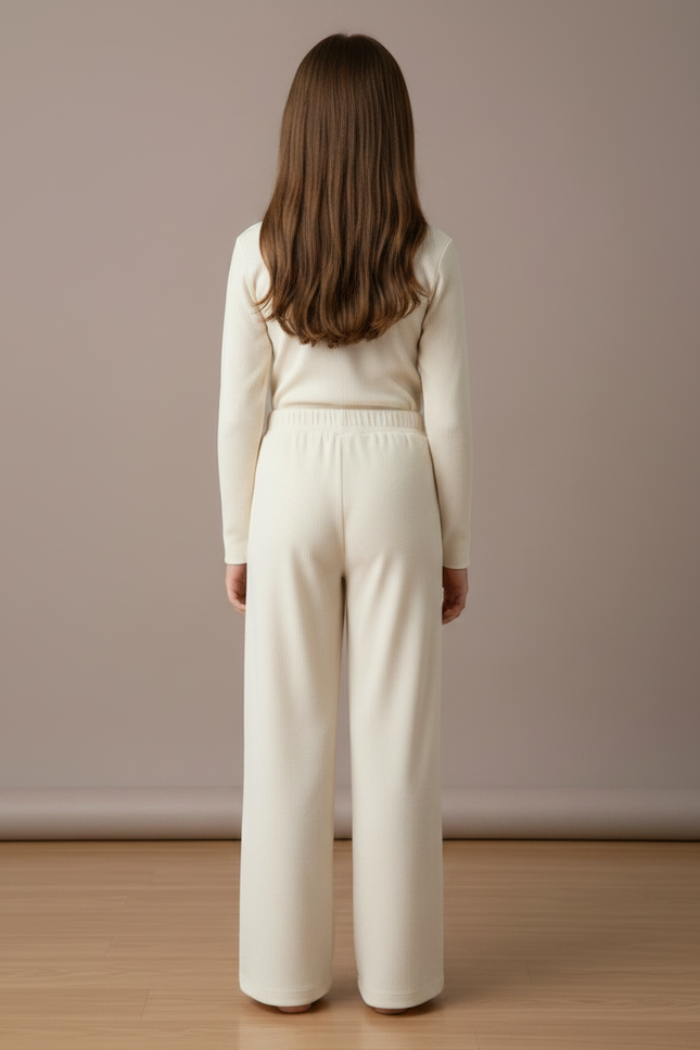 Pantalon Velours Crème Côtelé Ample Brodé Chat - Beige Cordé - vue 2