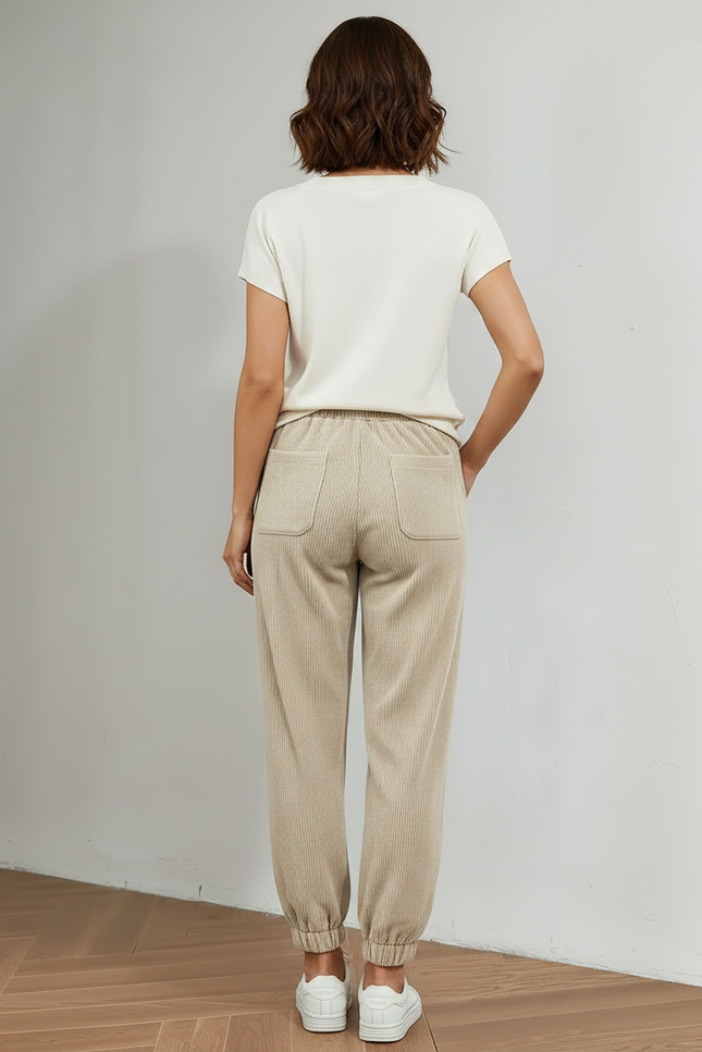 Pantalon Velours Côtelé Beige Ample Décontracté Cordon - Cordé - vue 2