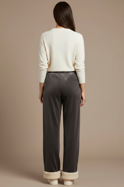 Pantalon Velours Gris Molletonné Large Femme - vue 2