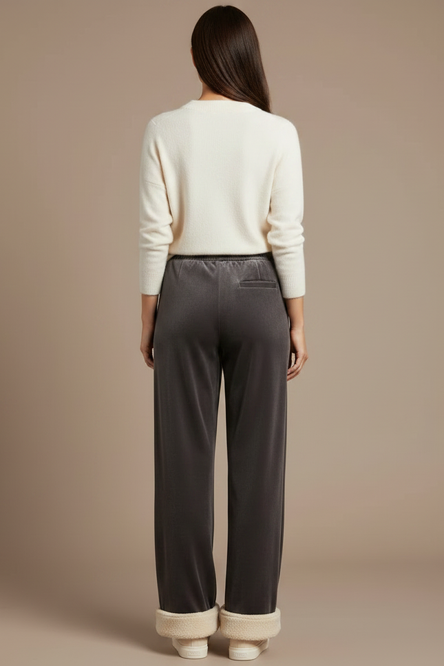 Pantalon Velours Gris Molletonné Large Femme - vue 2