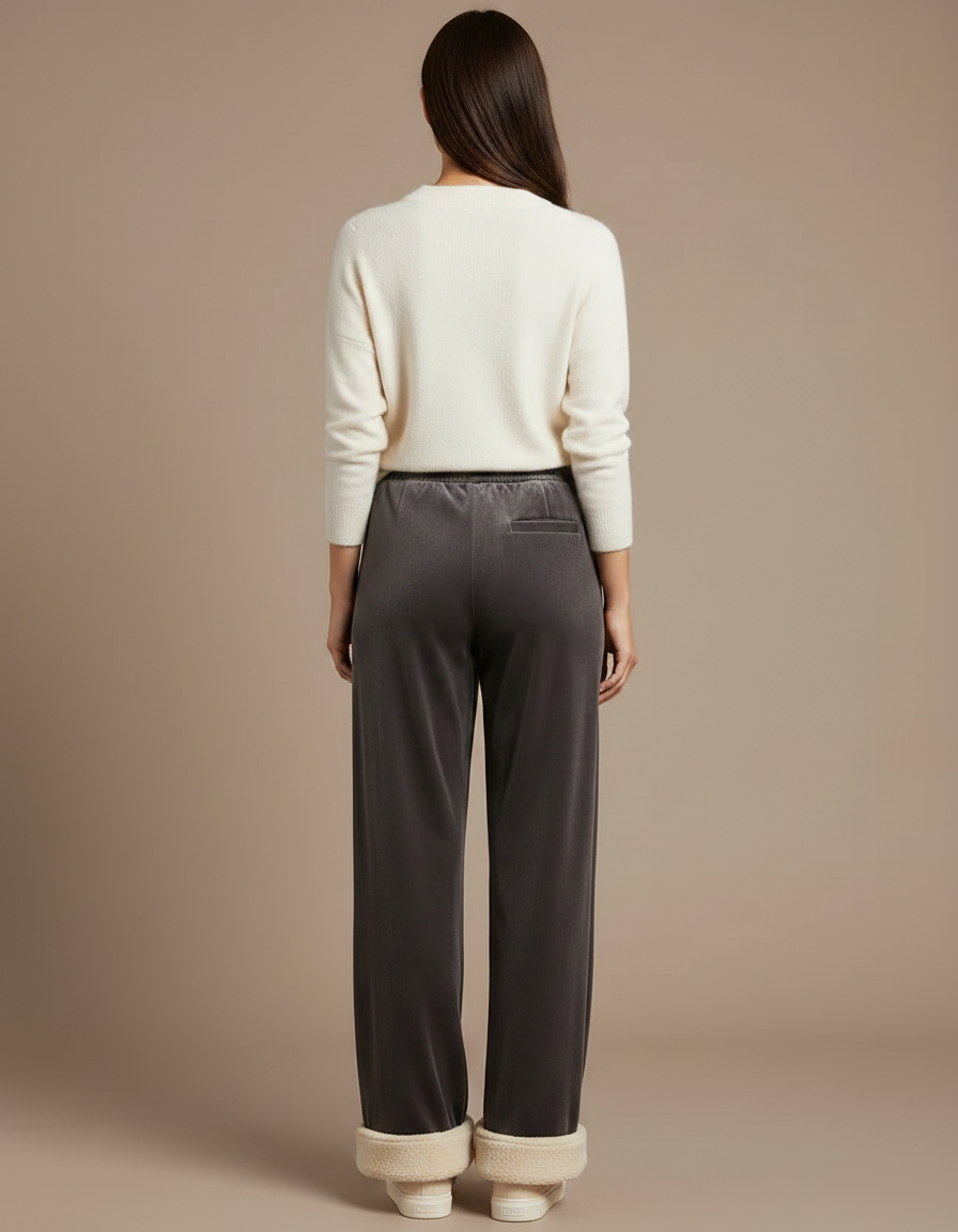 Pantalon Velours Gris Molletonné Large Femme - vue 2