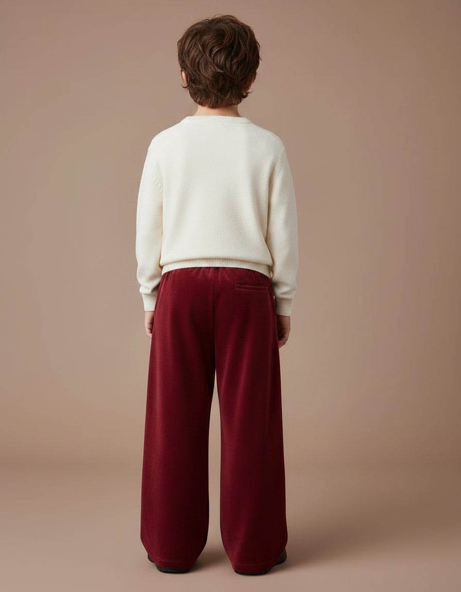 Pantalon Velours Rouge Ample Enfant Hiver - Bordeaux - vue 2