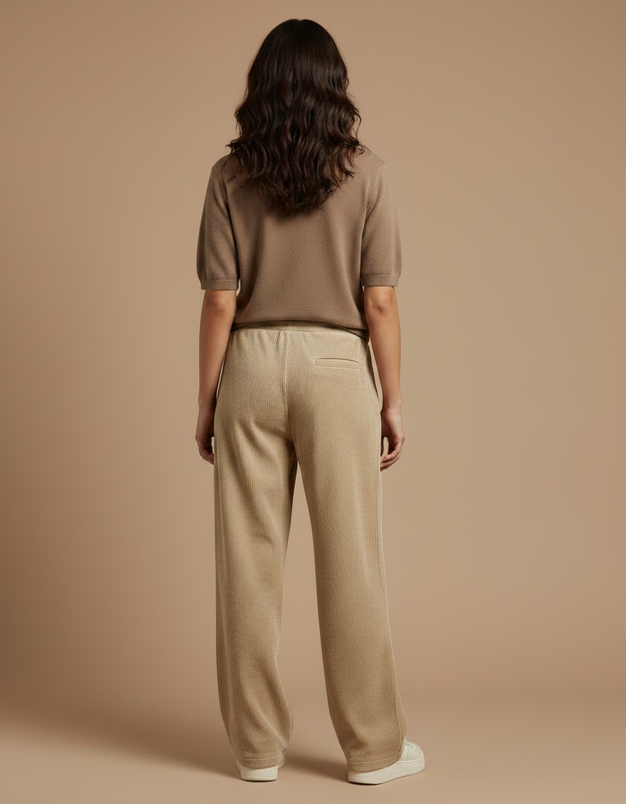 Pantalon Femme Velours Cotelé Écru - Beige Cordé - vue 2