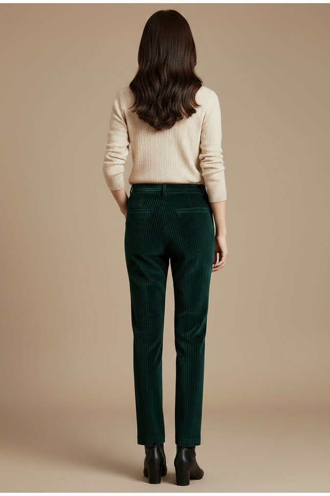 Pantalon Velours Vert Côtelé Droit Femme Élégant - Cordé - vue 2