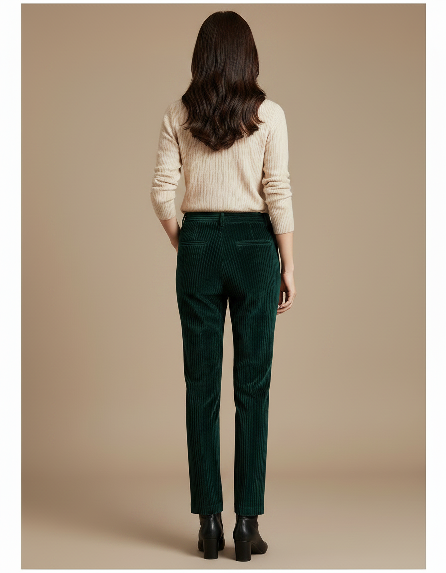 Pantalon Velours Vert Côtelé Droit Femme Élégant - Cordé - vue 2