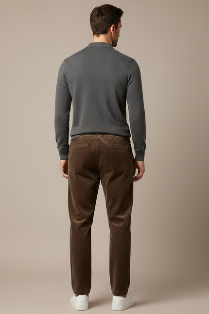 Pantalon Velours Marron Côtelé Droit Homme Confortable - Cordé - vue 2