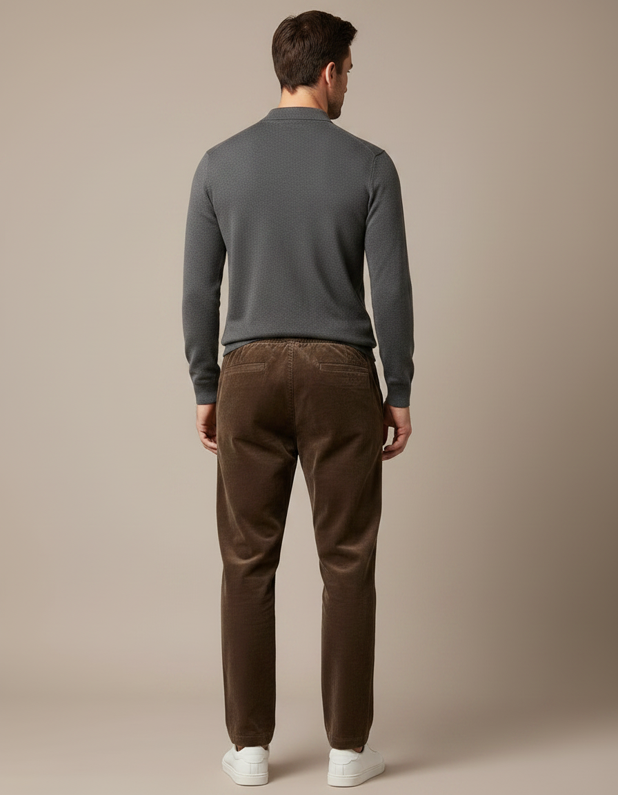 Pantalon Velours Marron Côtelé Droit Homme Confortable - Cordé - vue 2