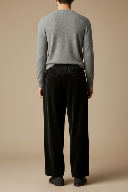 Pantalon Velours Noir Côtelé Ample Élastique Homme - Cordé - vue 2
