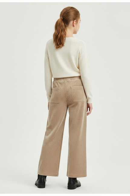 Pantalon Velours Beige Côtelé Large Décontracté Fille - Cordé - vue 2