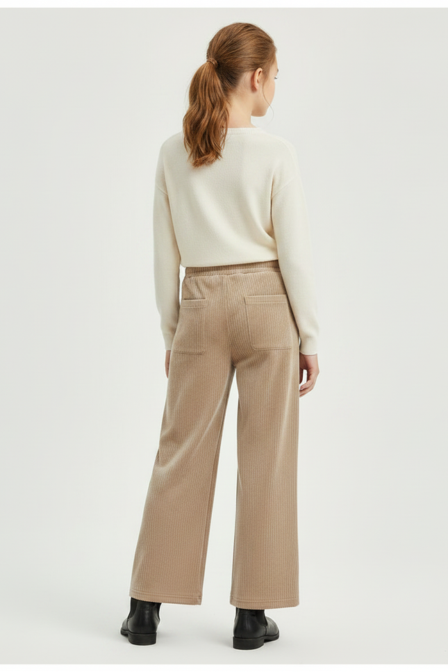 Pantalon Velours Beige Côtelé Large Décontracté Fille - Cordé - vue 2
