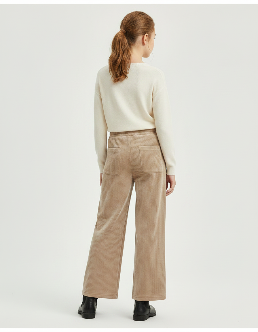 Pantalon Velours Beige Côtelé Large Décontracté Fille - Cordé - vue 2