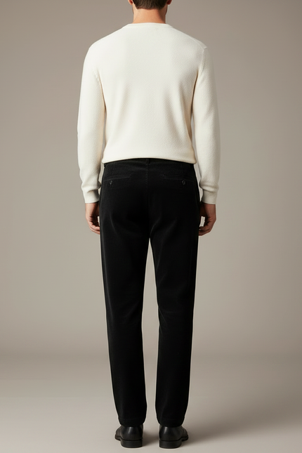 Pantalon Velours Noir Côtelé Plissé Droit Homme - Cordé - vue 2