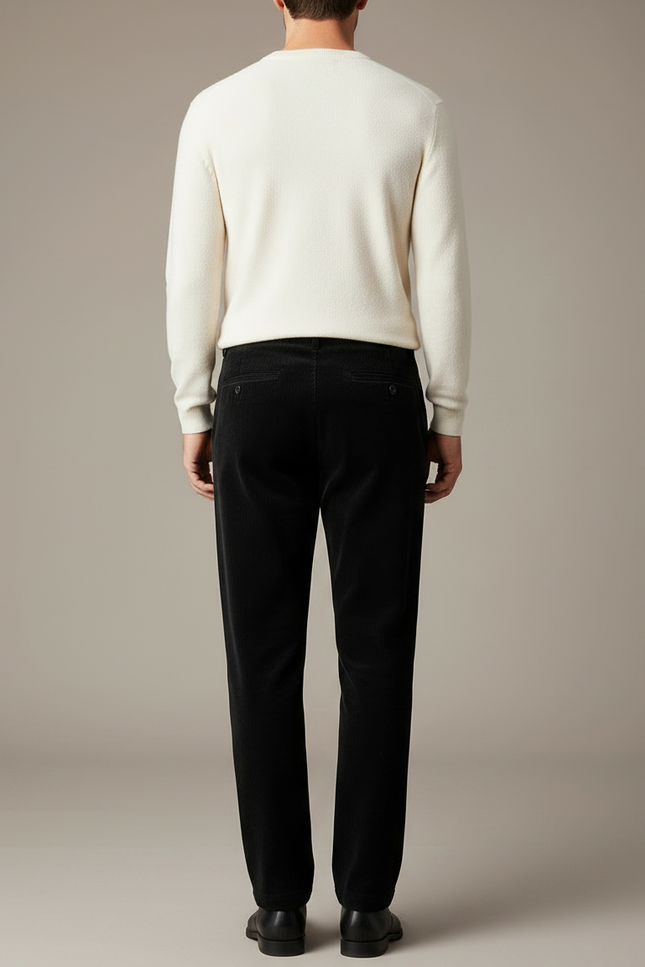 Pantalon Velours Noir Côtelé Plissé Droit Homme - Cordé - vue 2