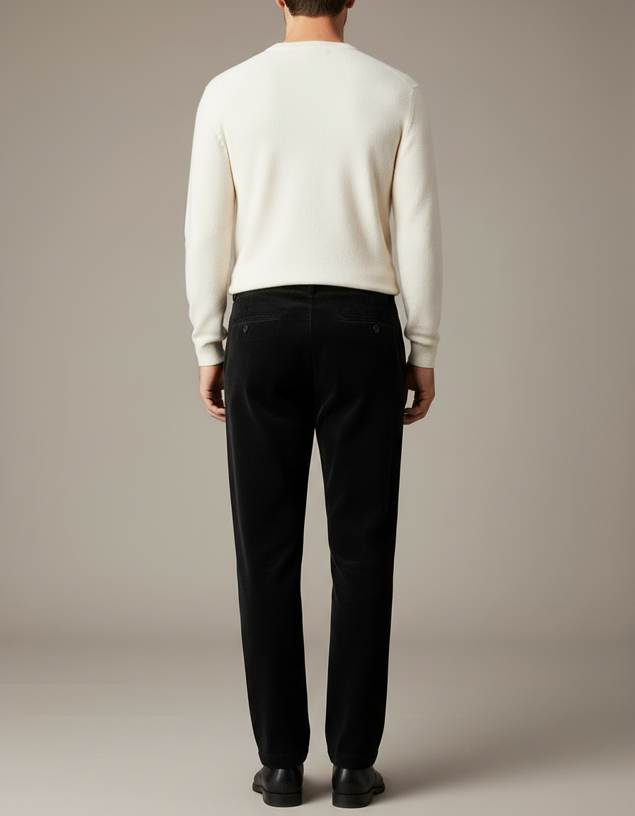 Pantalon Velours Noir Côtelé Plissé Droit Homme - Cordé - vue 2