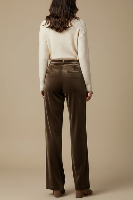 Pantalon Velours Marron Large Fluide Élégant - vue 2