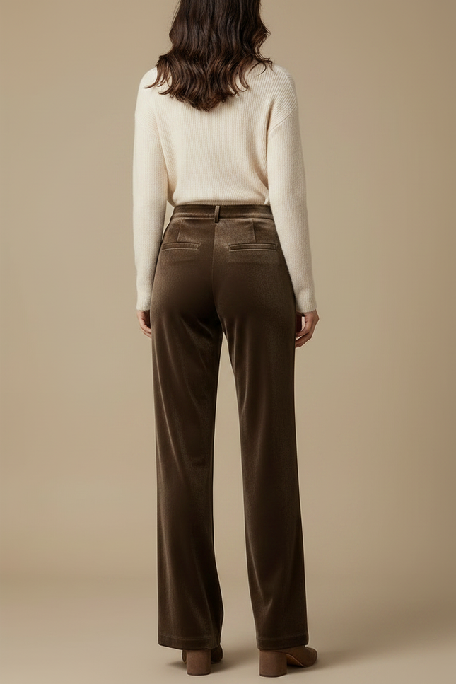 Pantalon Velours Marron Large Fluide Élégant - vue 2
