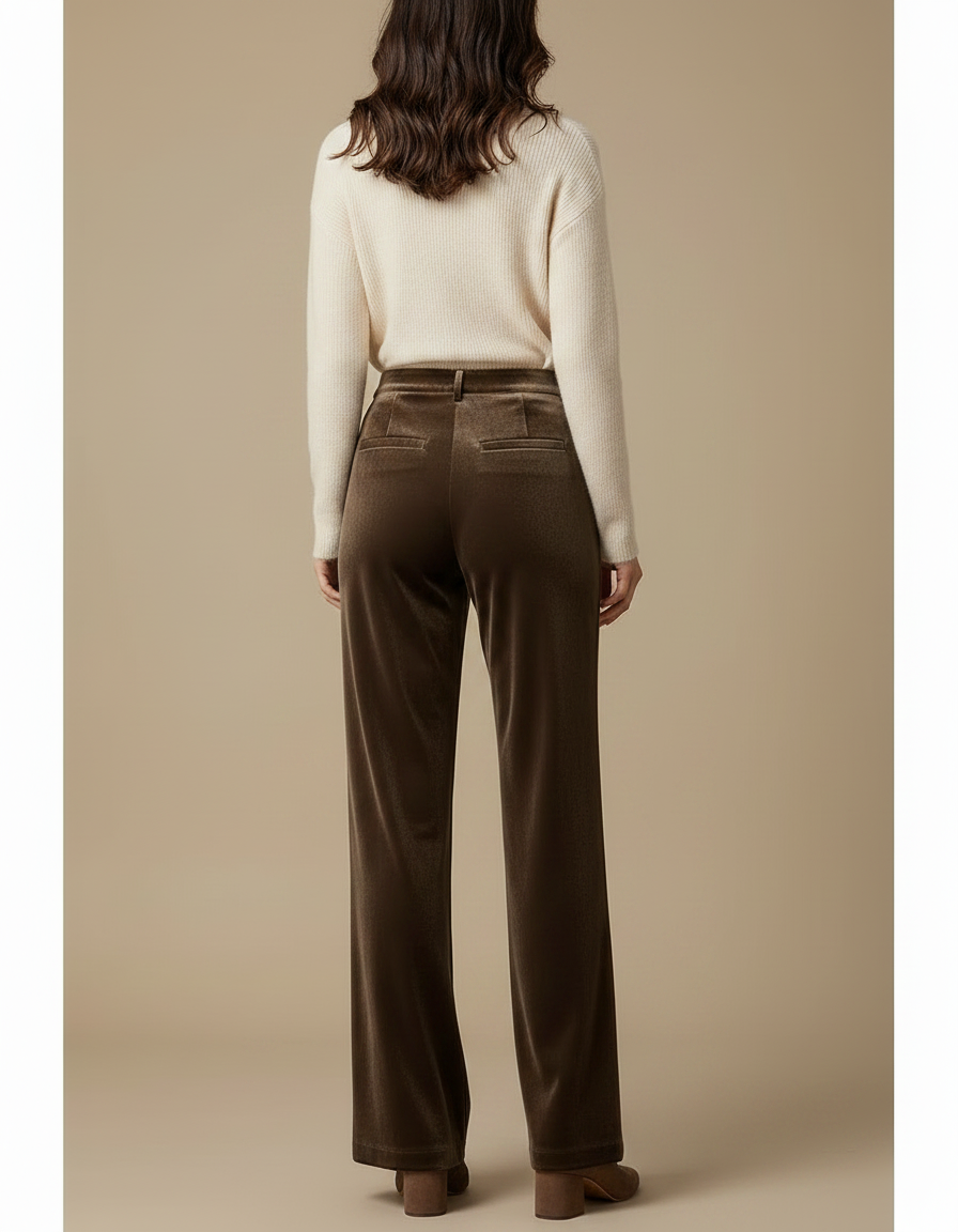 Pantalon Velours Marron Large Fluide Élégant - vue 2