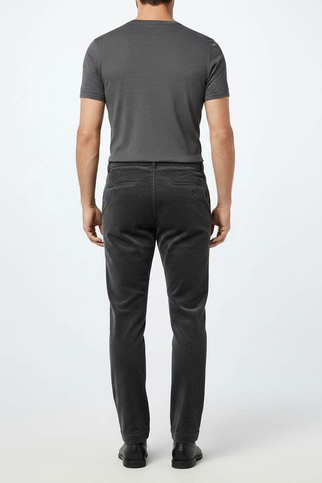 Pantalon Velours Côtelé Homme Gris Foncé Slim Élégant - Cordé - vue 2