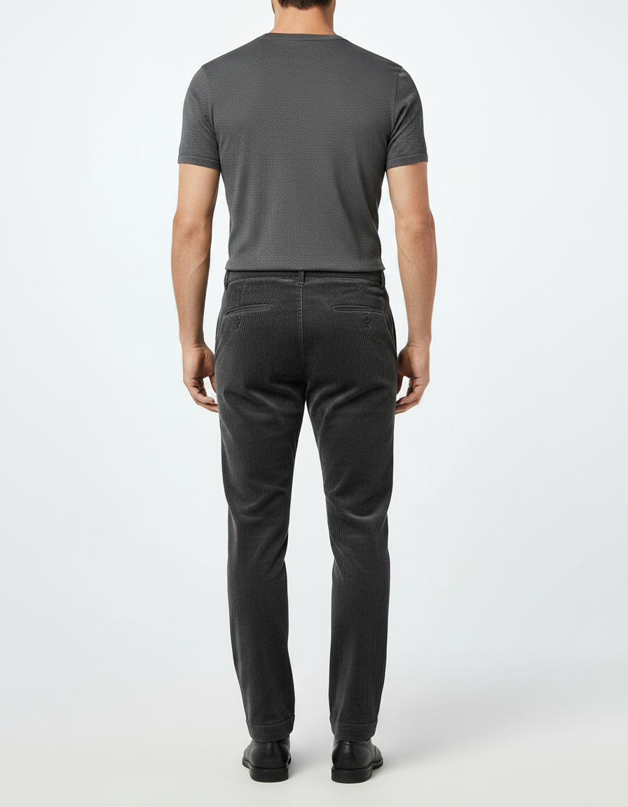 Pantalon Velours Côtelé Homme Gris Foncé Slim Élégant - Cordé - vue 2