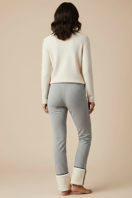 Pantalon Velours Gris Molletonné Chaud Femme Doux - vue 2