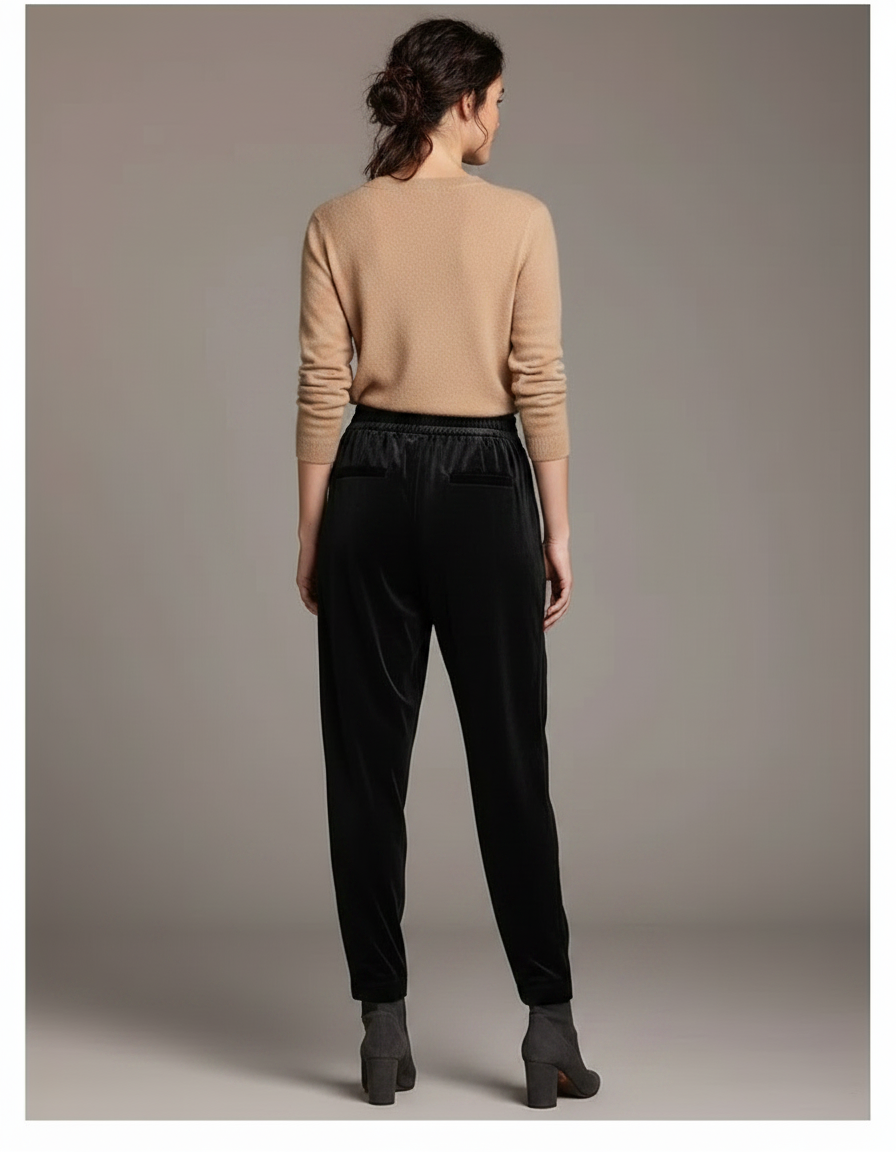 Pantalon Velours Ras Noir Femme - vue 2
