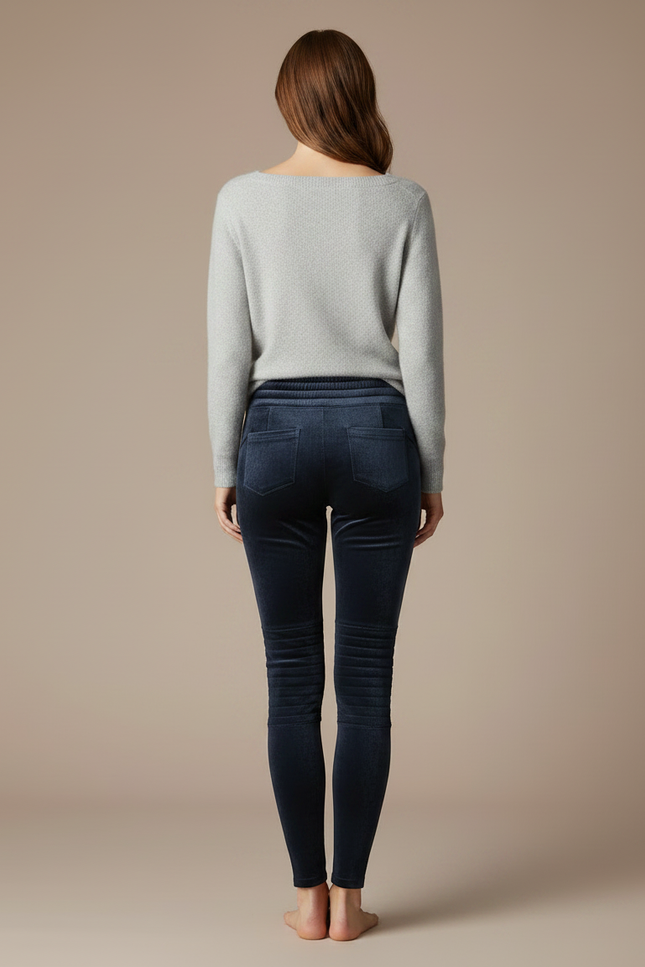 Pantalon Velours Bleu Marine Côtelé Slim Femme - vue 2