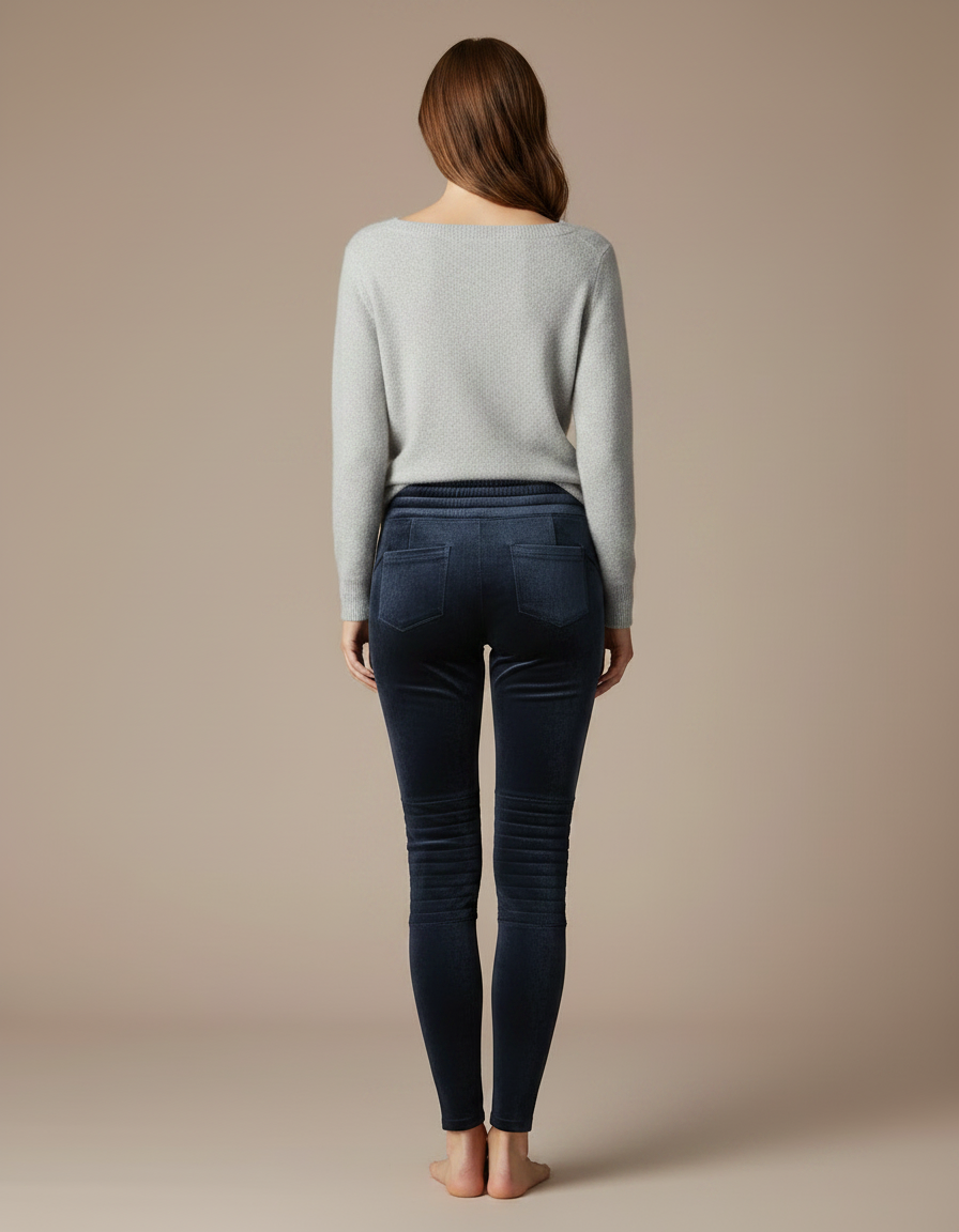Pantalon Velours Bleu Marine Côtelé Slim Femme - vue 2