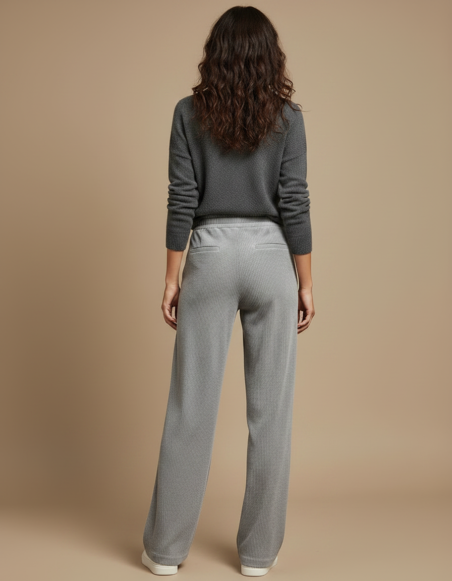 Pantalon Velours Gris Côtelé Ample Femme Doux - Cordé - vue 2