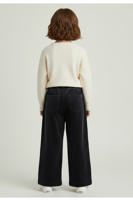 Pantalon Velours Côtelé Noir Ample Enfant Hiver - Cordé - vue 2