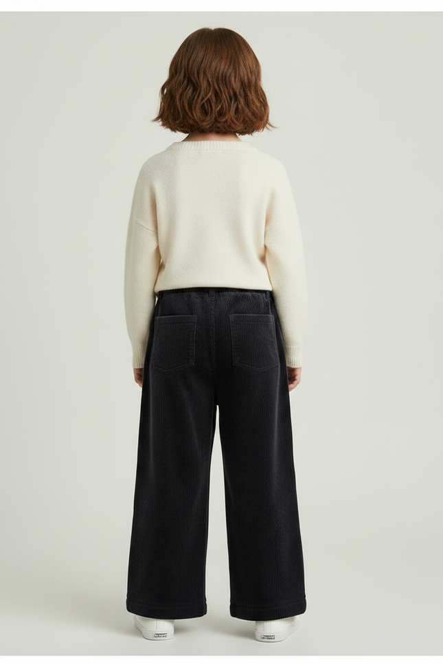 Pantalon Velours Côtelé Noir Ample Enfant Hiver - Cordé - vue 2
