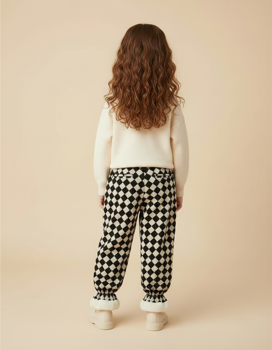Pantalon Velours Imprimé Carreaux Doublé Polaire Enfant - vue 2