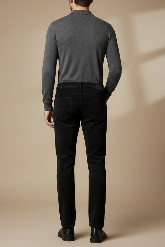 Pantalon Velours Noir Côtelé Droit Homme Élégant - Cordé - vue 2
