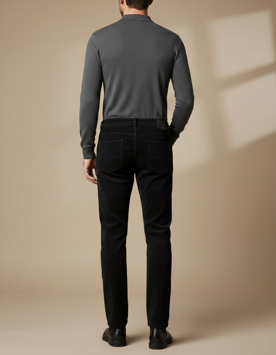 Pantalon Velours Noir Côtelé Droit Homme Élégant - Cordé - vue 2