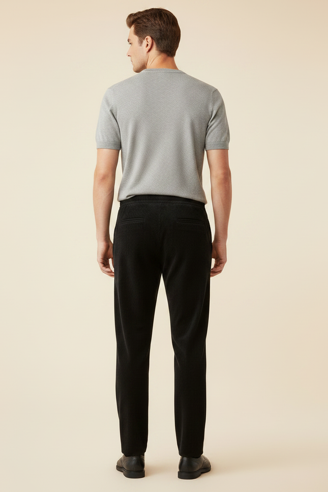 Pantalon Velours Noir Plissé Fluide Décontracté Homme - Cordé - vue 2