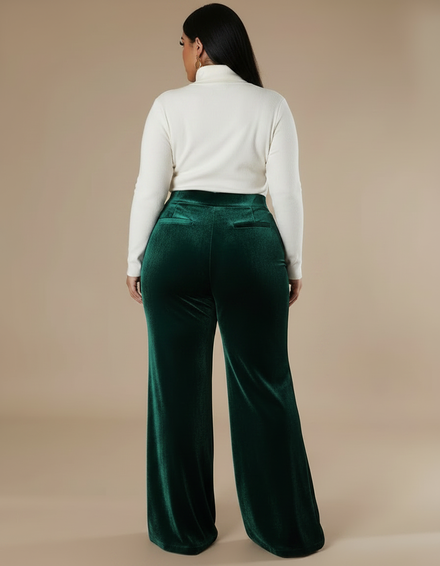 Pantalon Velours Vert Émeraude Droit Ample Élégant - vue 2
