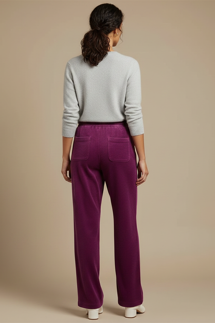 Pantalon Velours Violet Côtelé Droit Cordon Femme - Cordé - vue 2