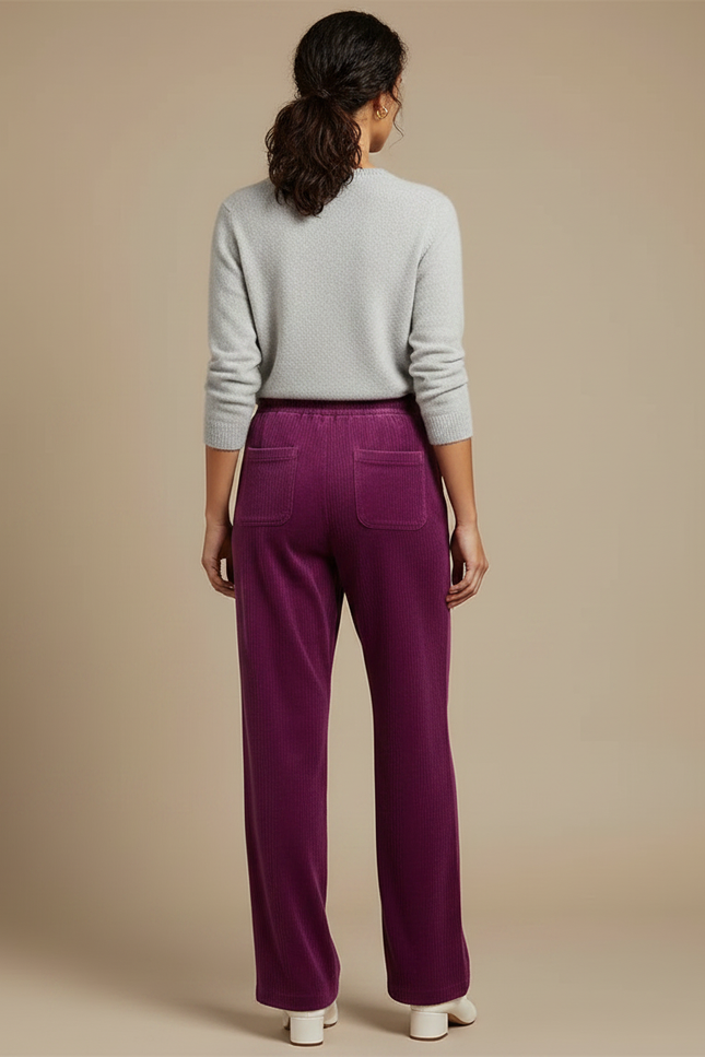 Pantalon Velours Violet Côtelé Droit Cordon Femme - Cordé - vue 2