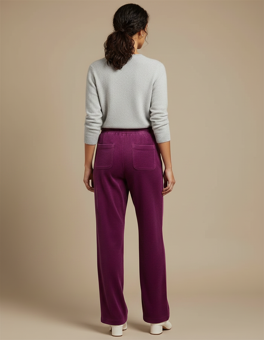 Pantalon Velours Violet Côtelé Droit Cordon Femme - Cordé - vue 2