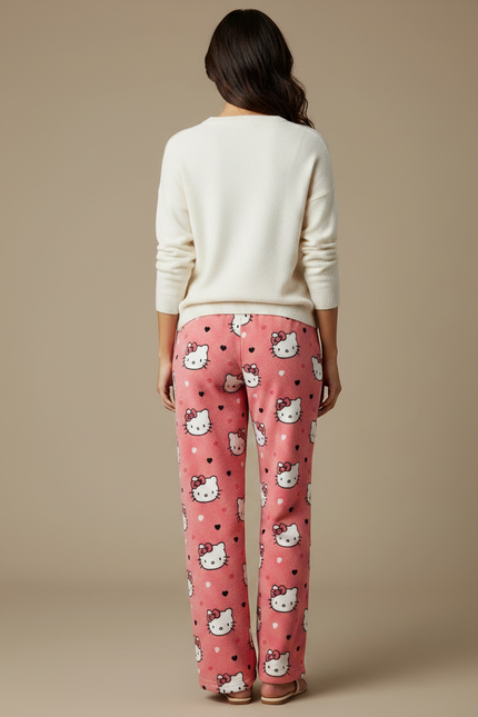 Pantalon Velours Rose Hello Kitty Ample Flannel Décontracté - Molleton - vue 2