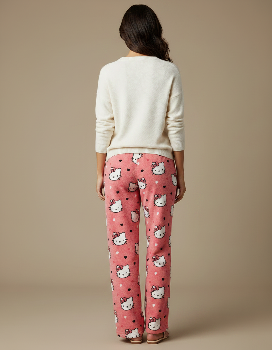 Pantalon Velours Rose Hello Kitty Ample Flannel Décontracté - Molleton - vue 2