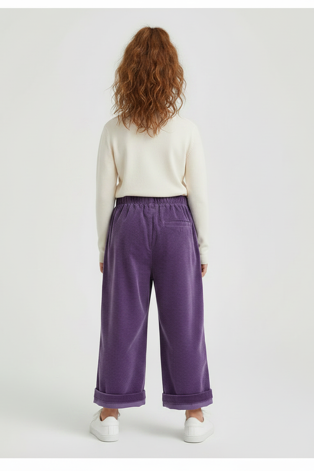 Pantalon Velours Violet Côtelé Ample Élastique Enfant - Cordé - vue 2