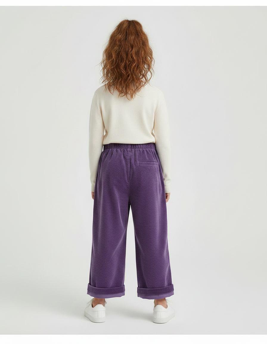Pantalon Velours Violet Côtelé Ample Élastique Enfant - Cordé - vue 2