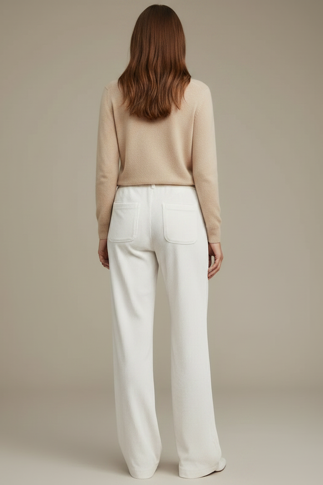 Pantalon Velours Côtelé Écru Ample Décontracté Femme - Blanc Cordé - vue 2