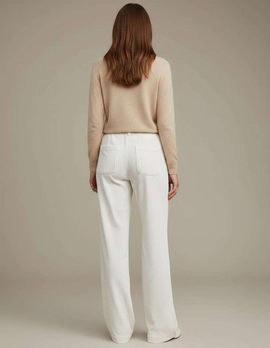 Pantalon Velours Côtelé Écru Ample Décontracté Femme - Blanc Cordé - vue 2