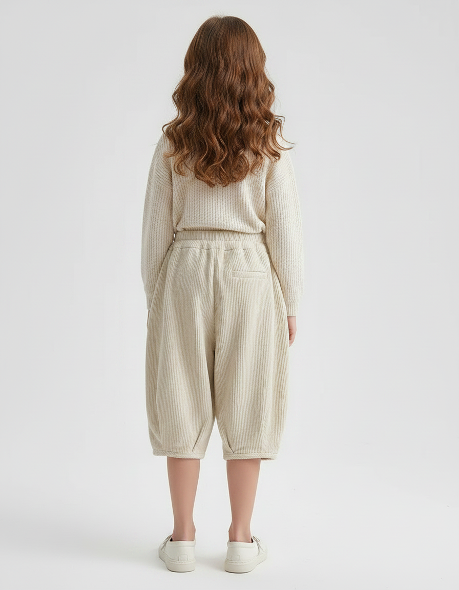 Pantalon Velours Beige Côtelé Ample Décontracté Enfant - vue 2